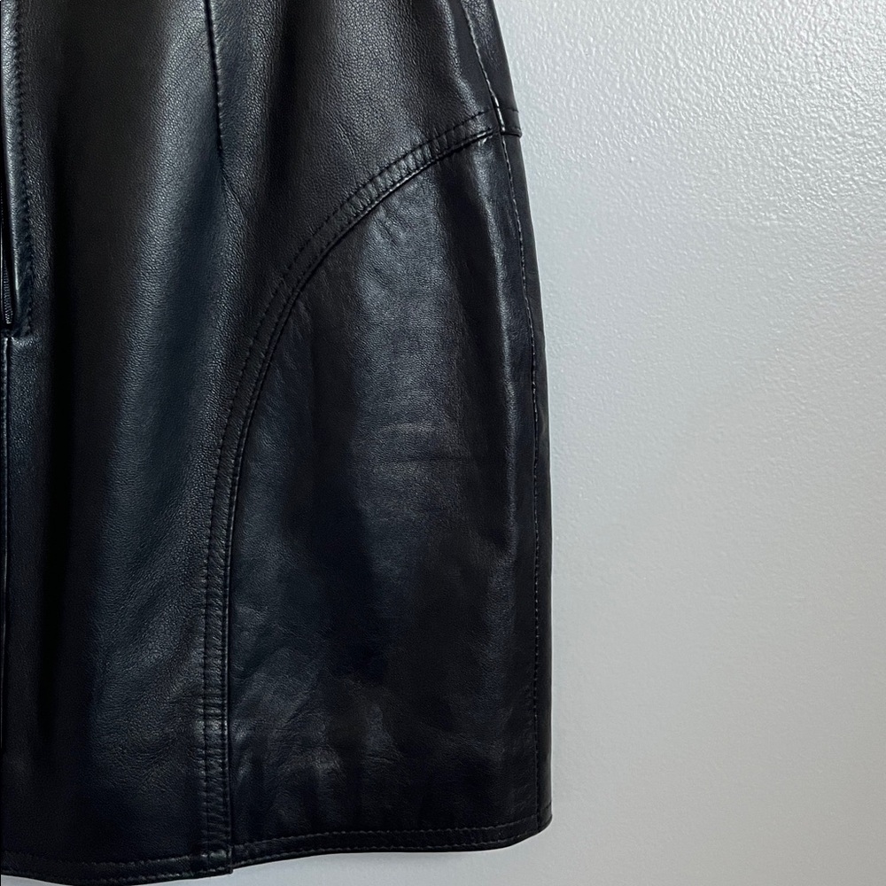 Caché women’s vintage black leather tight high waisted mini skirt biker goth - Picture 5 of 12